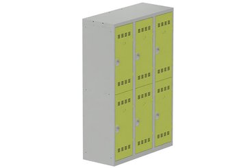 [Pas de famille] - [Pas de sous famille] - Vestiaire multicases 3 colonnes L,40cm 2 cases (fermeture cadenas) H,180xL,120xP,50cm coffre gris clair/portes anis