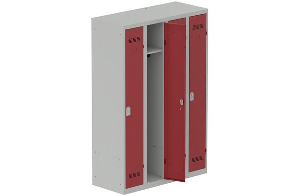 [Pas de famille] - [Pas de sous famille] - Vestiaire industrie propre 4 portes (serrure 2 clés) H180xL120xP50cm coffre gris clair/ porte(s) rouge