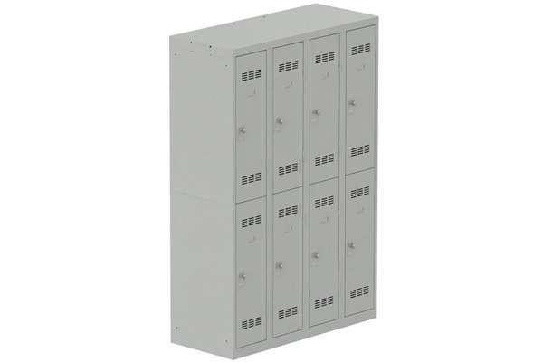 [Pas de famille] - [Pas de sous famille] - Vestiaire multicases 4 colonnes L,30cm 2 cases (fermeture cadenas) H,180xL,120xP,50cm coffre gris clair/portes gris clair