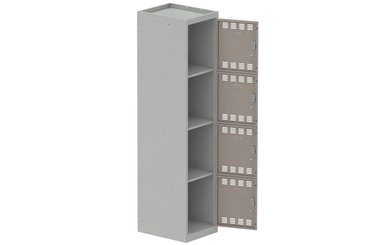 [Pas de famille] - [Pas de sous famille] - Vestiaire multicases 1 colonne L,40cm 4 cases (fermeture cadenas) H,180xL,40xP,50cm coffre gris clair/portes basalte