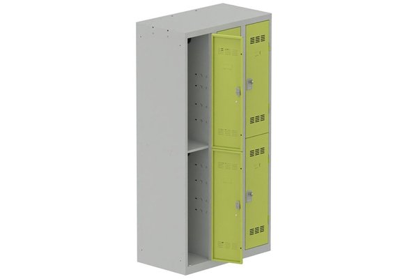 [Pas de famille] - [Pas de sous famille] - Vestiaire multicases 3 colonnes L,30cm 2 cases (fermeture cadenas) H,180xL,90xP,50cm coffre gris clair/portes anis