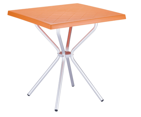 POLYPROPYLENE - TABLES  - CAPRI-Table plateau 70x70 cm en polypropylène recyclable, pieds 25 mm en aluminium anodisé -Finition plateau orange