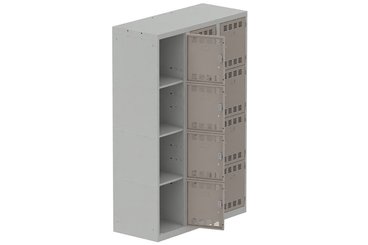 [Pas de famille] - [Pas de sous famille] - Vestiaire multicases 3 colonnes L,40cm 4 cases (fermeture cadenas) H,180xL,120xP,50cm coffre gris clair/portes basalte