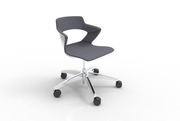 VISITEURS ET FONCTIONNELS - Sur roulettes - SWEETY Chaise réglable en hauteur,  5 branches sur roulettes en aluminium poli , coque polypropylène coloris blanc, placets assise et dossier tissu BONDAI coloris gris moyen