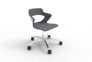 VISITEURS ET FONCTIONNELS - Sur roulettes - SWEETY Chaise réglable en hauteur,  5 branches sur roulettes en aluminium poli , coque polypropylène coloris blanc, placets assise et dossier tissu BONDAI coloris gris moyen