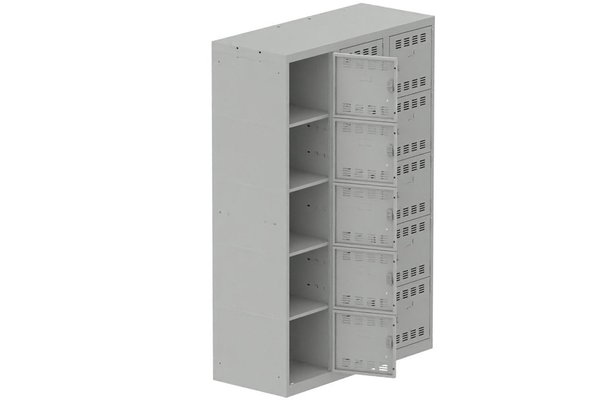 [Pas de famille] - [Pas de sous famille] - Vestiaire multicases 3 colonnes L,40cm 5 cases (fermeture cadenas) H,180xL,120xP,50cm coffre gris clair/portes gris clair