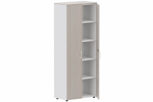 ARMOIRES PORTES BATTANTES - Mélaminés - Armoire mélamine H196xL100cm portes bois -Finitions= Top de finition : acacia (AK) / Corps d'armoire et tablettes : blanc / Façade : Acacia (AK) poignées blanc