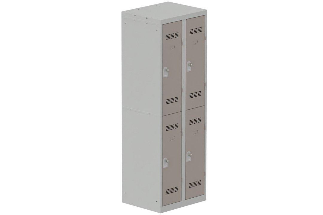 Vestiaire multicases 2 colonnes L,30cm 2 cases (fermeture cadenas) H,180xL,60xP,50cm coffre gris clair/portes basalte