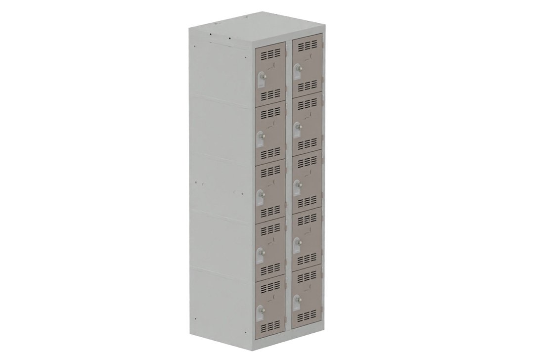 Vestiaire multicases 2 colonnes L,30cm 5 cases (fermeture cadenas) H,180xL,60xP,50cm coffre gris clair/portes basalte