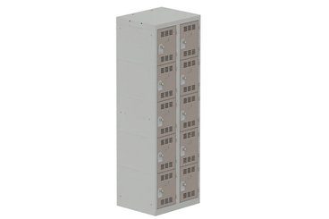 [Pas de famille] - [Pas de sous famille] - Vestiaire multicases 2 colonnes L,30cm 5 cases (fermeture cadenas) H,180xL,60xP,50cm coffre gris clair/portes basalte