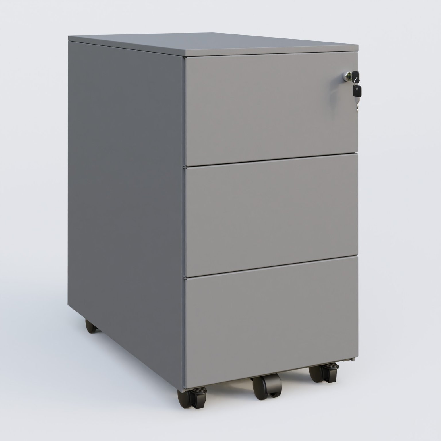 Caisson métal slim sur roulettes 3 tiroirs H57xL32xP54cm/ aluminium