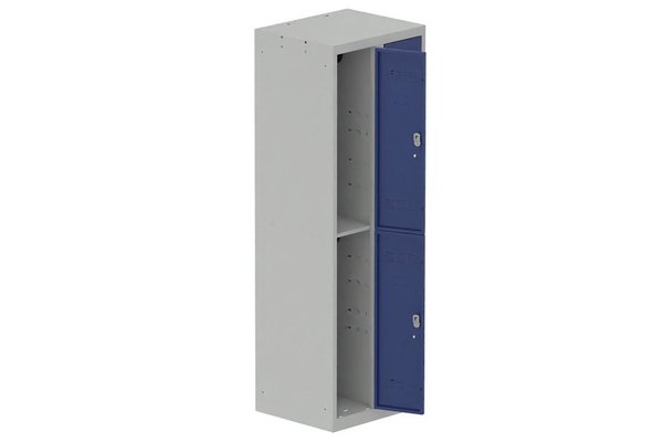 VESTIAIRES MULTICASES - 2 Colonnes - Vestiaire multicases, 2 colonnes L.60 cm/4 cases, coffre gris clair/portes bleu foncé