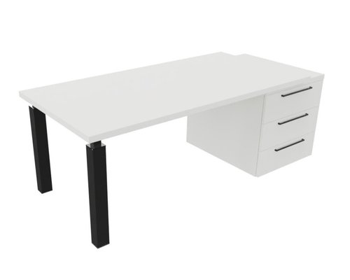 [Pas de famille] - [Pas de sous famille] - X4- Plan Manager 200x100cm + caisson XXL débordant (encombrement 226x100cm)  Plateaux : blanc /Piètements : noir /Caisson : blanc