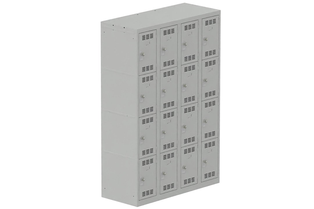 Vestiaire multicases 4 colonnes L,30cm 4 cases (fermeture cadenas) H,180xL,120xP,50cm coffre gris clair/portes gris clair
