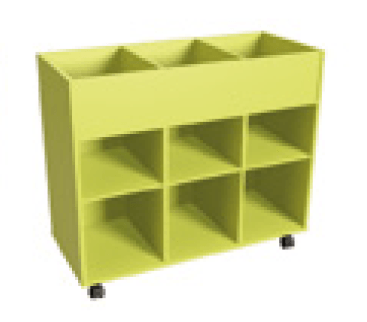 SCOLAIRE - Se Documenter - Bac à albums PICCOLO mobile 3 colonnes 3 bacs + 6 cases mélaminé - L104,5xP45xH92 cm