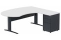 K1 VDF métal compact 90° manager 190x141x104x60cm sur caisson HB métal 3 tiroirs, plateau blanc, structure anthracite