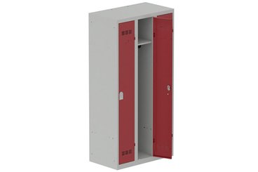 [Pas de famille] - [Pas de sous famille] - Vestiaire industrie propre 3 portes (serrure 2 clés) H180xL90xP50cm coffre gris clair/ porte(s) rouge
