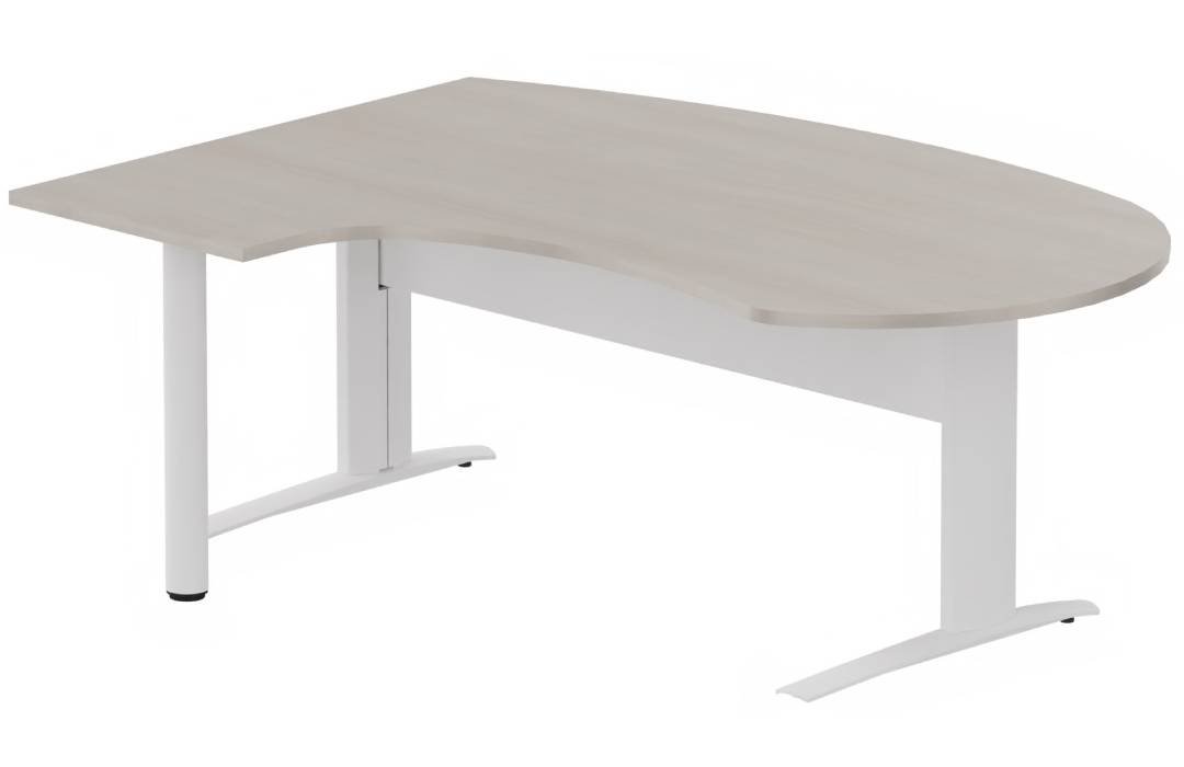 K1 VDF métal compact 90° manager 190x141x104x60cm sur pied de soutien, plateau acacia, structure blanc