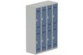 Vestiaire multicases 4 colonnes L,30cm 2 cases (fermeture cadenas) H,180xL,120xP,50cm coffre gris clair/portes bleu