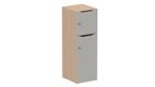Meuble à cases H.137xL.45xP.50cm - 2 cases : 1 x H86cm (en bas) + 1 x H43cm. portes avec découpe en partie haute. serrure à clé corps décor chêne ambré. portes mélamine coloris gris