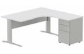 K1 VDF METAL Compact 90° asymétrique 160x162x80/60cm retour à droite avec caisson HB métal 3 tiroirs blanc/aluminium - sur d