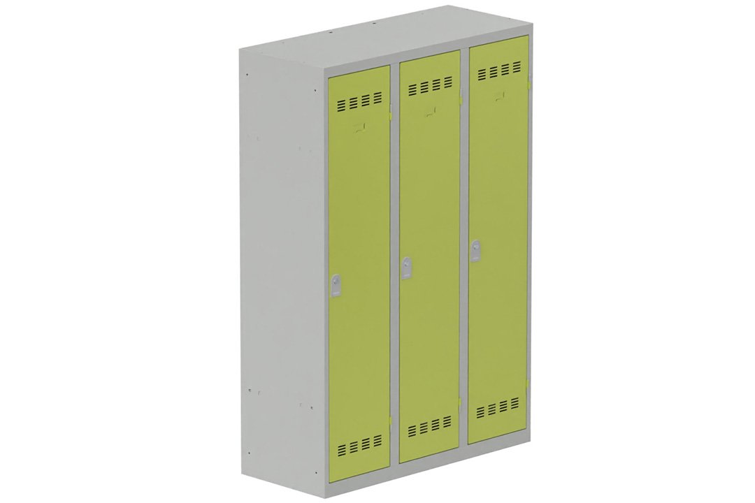 Vestiaire industrie salissante 3 portes (serrure 2 clés) H180xL120xP50cm coffre gris clair/ porte(s) anis