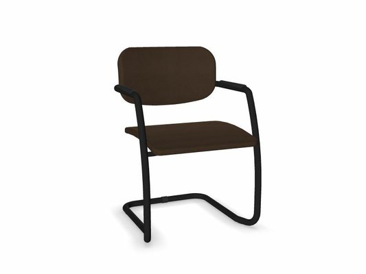 VISITEURS ET FONCTIONNELS - Luge - DIVA fauteuil dos tissu. piétement luge laqué noir assise et dossier vinyle RNN coloris marron