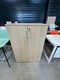 Armoire en mélaminé hauteur 120 cm largeur 80 cm coffre blanc et portes battantes et top finition chêne