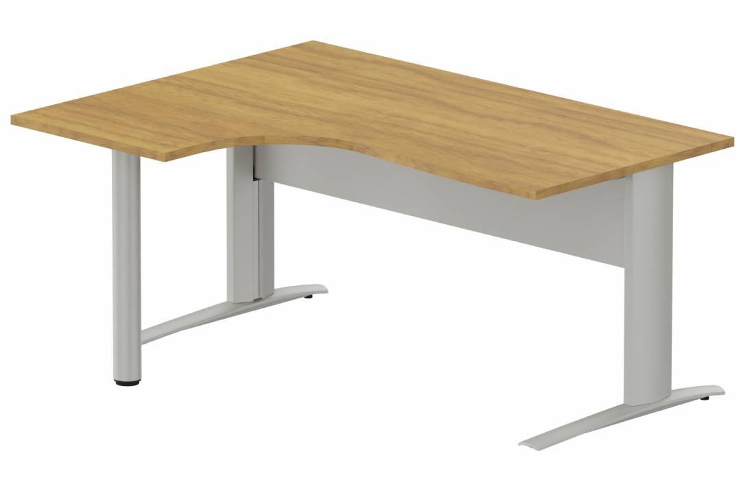 K1 Voile de fond Métal - Plan compact 90° asymétrique 180x120x80/60cm sur pied de soutien - retour à gauche -Finitions : PLATEAUX: NOYER (NO) / PIETEMENTS: ALUMINIUM (AL)