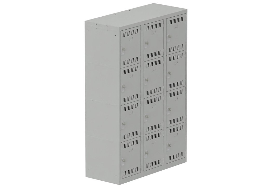 Vestiaire multicases 3 colonnes L,40cm 4 cases (fermeture cadenas) H,180xL,120xP,50cm coffre gris clair/portes gris clair