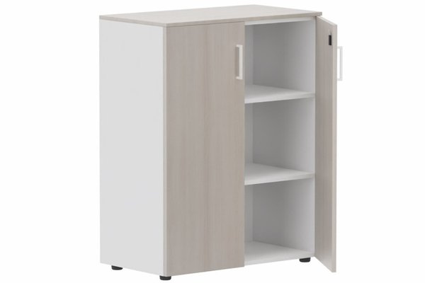 ARMOIRES SANS PORTES / BIBLIOTHEQUES - Hauteur 80 cm - Armoire mélamine H102XL100 cm portes bois, Finitions= Top de finition : acacia / Corps d'armoire et tablettes : Blanc (BL)/ Façade : acacia