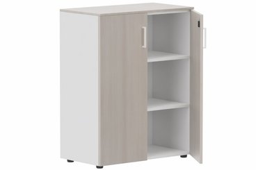 ARMOIRES SANS PORTES / BIBLIOTHEQUES - Hauteur 80 cm - Armoire mélamine H102XL100 cm portes bois, Finitions= Top de finition : acacia / Corps d'armoire et tablettes : Blanc (BL)/ Façade : acacia