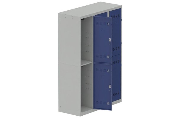 VESTIAIRES MULTICASES - 3 Colonnes - Vestiaire multicases, 3 colonnes L.120cm/6 cases, coffre gris clair/portes bleu foncé