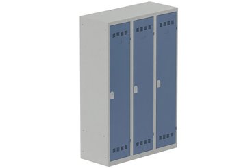 [Pas de famille] - [Pas de sous famille] - Vestiaire industrie salissante 3 portes (serrure 2 clés) H180xL120xP50cm coffre gris clair/ porte(s) bleu