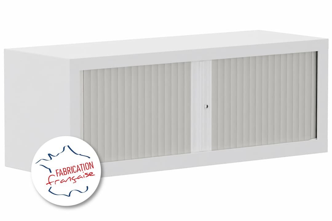 Armoire rehausse H44xL120cm coffre blanc/rideaux aluminium