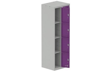 [Pas de famille] - [Pas de sous famille] - Vestiaire multicases 2 colonnes L,30cm 4 cases (fermeture cadenas) H,180xL,60xP,50cm coffre gris clair/portes prune