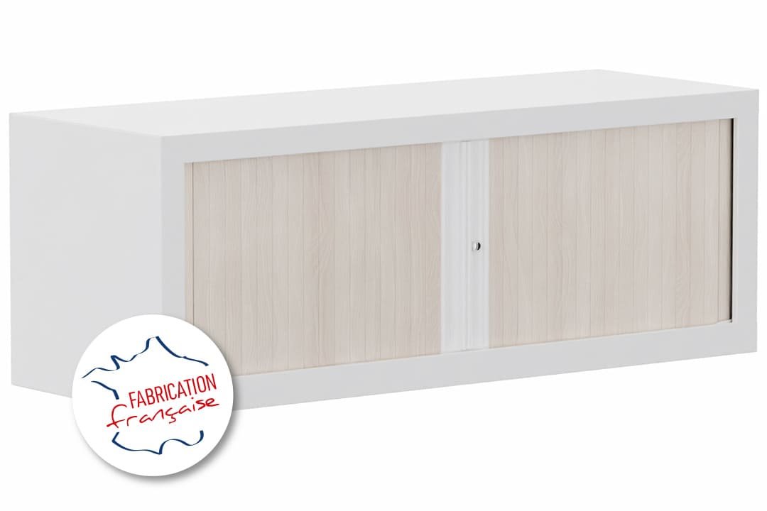 Armoire rehausse H44xL120cm coffre blanc/rideaux acacia - sur délai