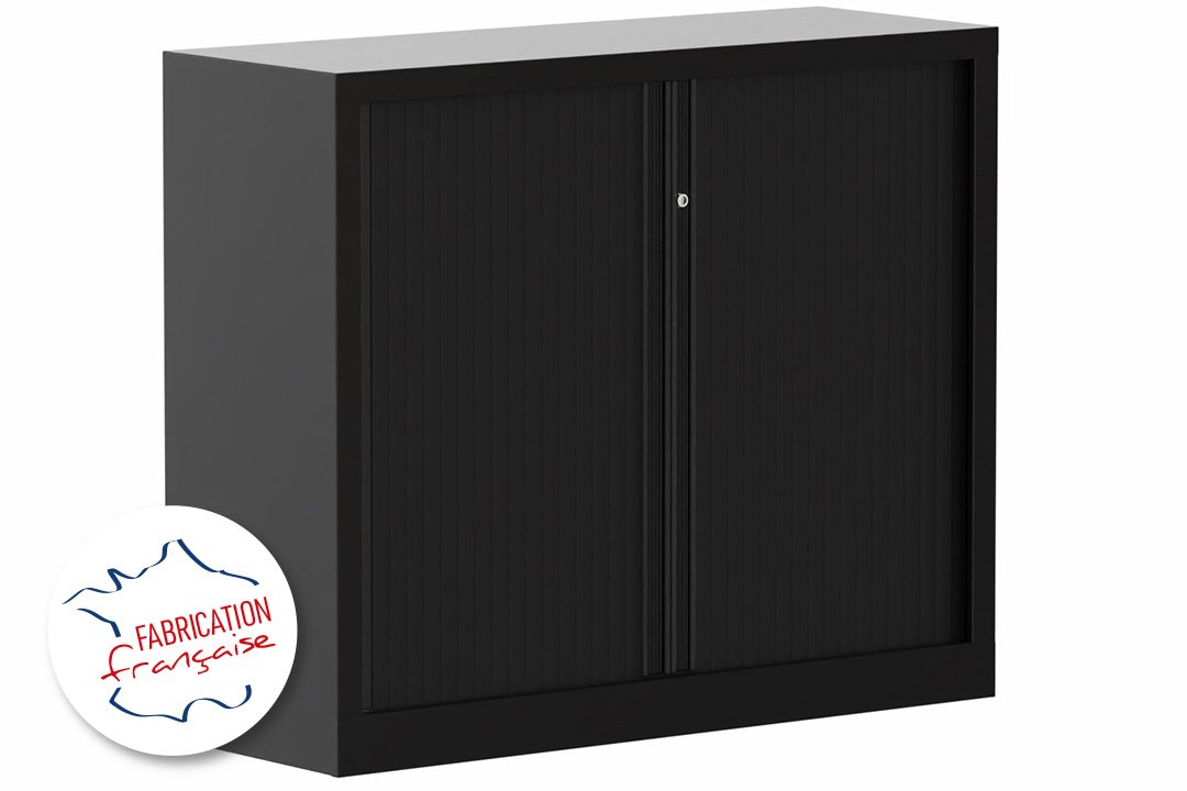 Armoire à rideaux 2P H100XL120XP43 2 Tablettes , coffre noir/rideaux noir
