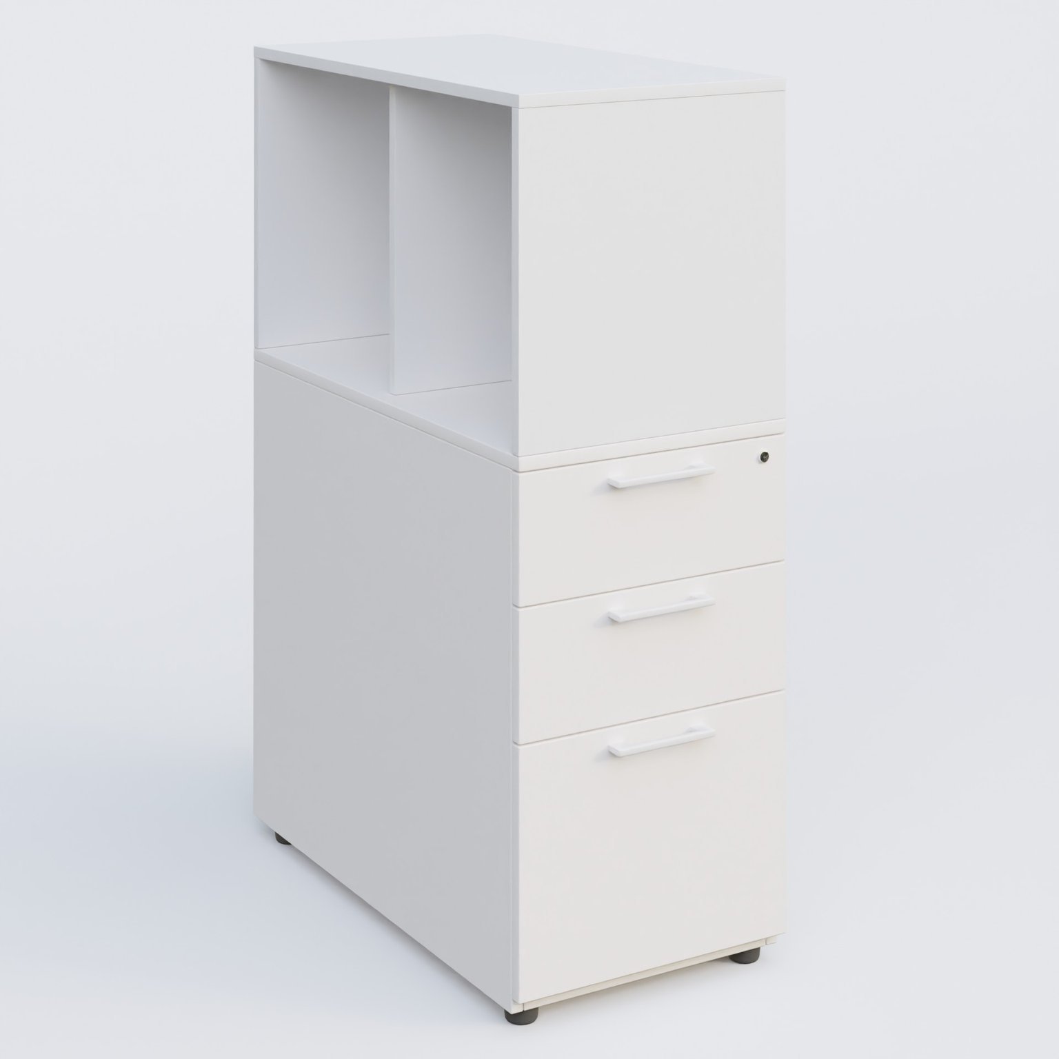 Caisson HB 3 tiroirs avec niche. Caisson Blanc et niche blanche.