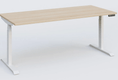 Poste solo 200*80 réglable en hauteur électriquement de 65-130 cm gamme KPro3. Plateau hêtre et piètement blanc