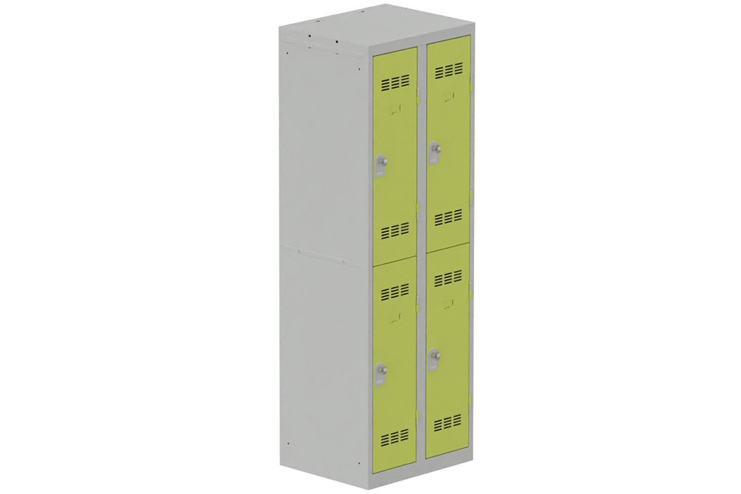 Vestiaire multicases 2 colonnes L,30cm 2 cases (fermeture cadenas) H,180xL,60xP,50cm coffre gris clair/portes anis