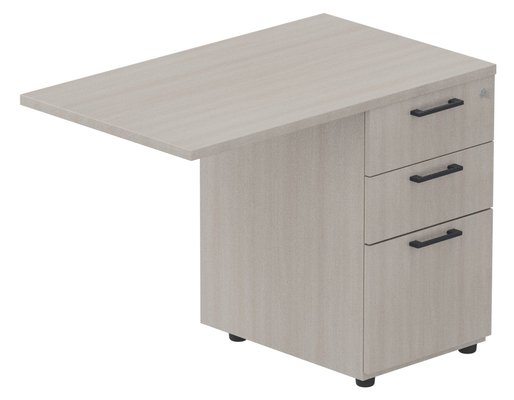 Gamme K1 - Extensions - Plans droits - Retour direct 100x60cm sur caisson mélamine HB P.60cm 3 tiroirs, plateau acacia, structure anthracite