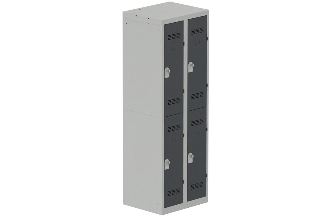 Vestiaire multicases, 2 colonnes L.60 cm/4 cases, coffre gris clair/portes anthracite