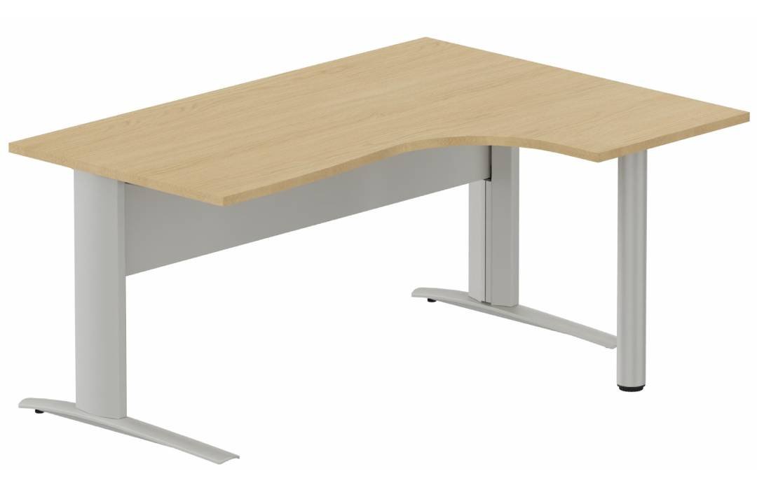 K1 Voile de fond Métal - Plan compact 90° asymétrique 180x120x80/60cm sur pied de soutien - retour à droite -Finitions : PLATEAUX: CHENE (CE) / PIETEMENTS: ALUMINIUM (AL)