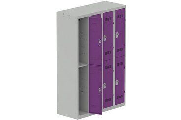 [Pas de famille] - [Pas de sous famille] - Vestiaire multicases 4 colonnes L,30cm 2 cases (fermeture cadenas) H,180xL,120xP,50cm coffre gris clair/portes prune