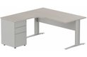 K1 VDF METAL Compact 90° asymétrique 180x162x80/60cm retour à gauche avec caisson HB métal 3 tiroirs, plateau acacia, struct
