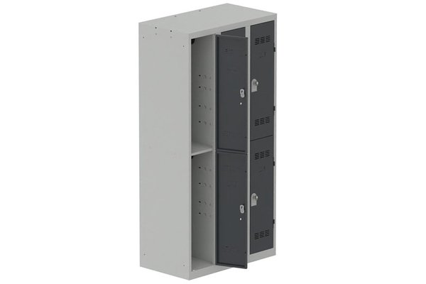 VESTIAIRES MULTICASES - 3 Colonnes - Vestiaire multicases, 3 colonnes L.90 cm/6 cases, coffre gris clair/portes anthracite