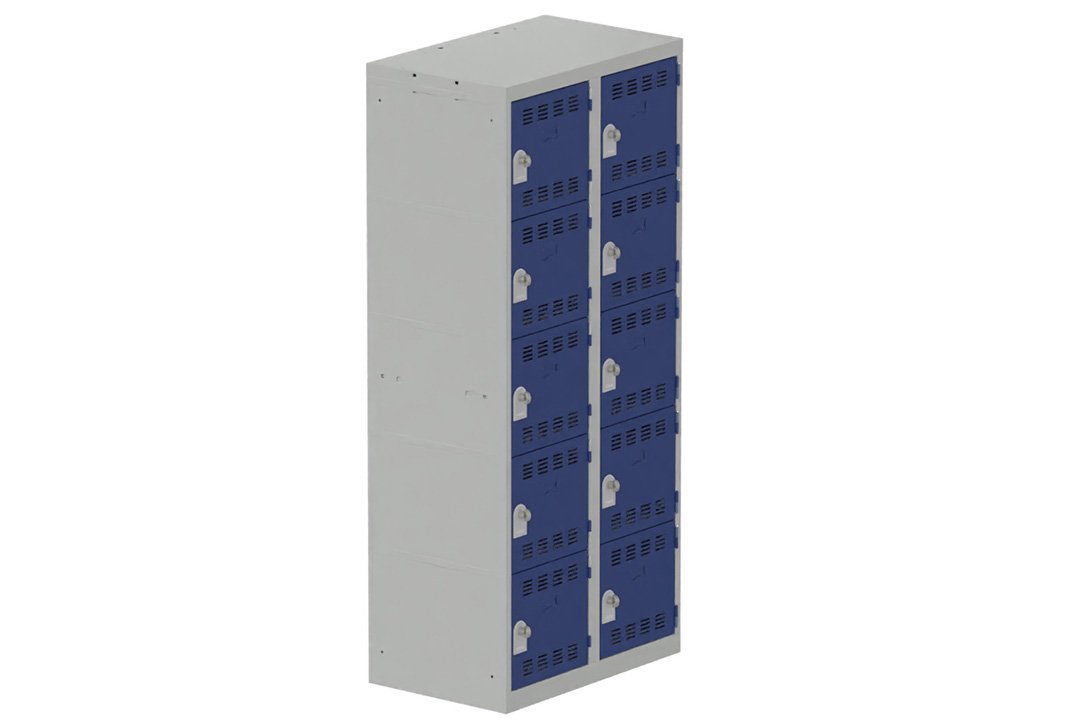 Vestiaire multicases, 2 colonnes L.80cm/10 cases, coffre gris clair/portes bleu foncé