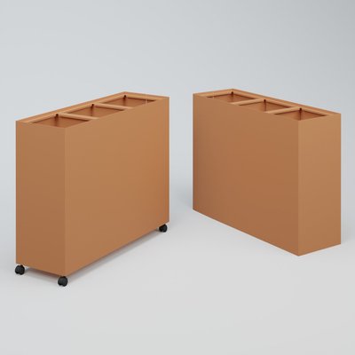 ACCESSOIRES - ACCESSOIRES  - Poubelle 3 Modules HT 75 cm Larg. 90 cm Prof. 30cm avec roulettes . Coffre Terracota