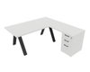 X3 Plan Manager 200*100cm + retour 100x60cm sur caisson hauteur de bureau 3 tiroirs (encombrement 180x190cm). Plateau, caisson Blanc et piètement Noir.